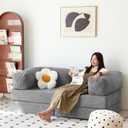 N&V 67-Inch Corduroy Floor Sofa, Folding 2-Seater Lounge Couch, Soft Corduroy, Solid Foam seat Cushions for Apartments, Reading and Everyday Lounging (Light Grey)