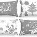 Lanpn White and Grey 14x24 Christmas Lumbar Pillow Covers Set of 4, Decorative Rectangle Long 14 x 24 Gray Winter Snowflake Throw Pillow Case Xmas Cushion Cover for Indoor House Sofa Grey