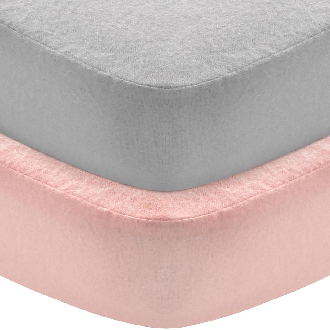 Flannel Crib Sheet 2 Pack, 100% Cotton Flannel, Heavenly Soft Fitted Sheet for Standard Crib (28" X 52") and Toddler Mattresses, Grey&Pink