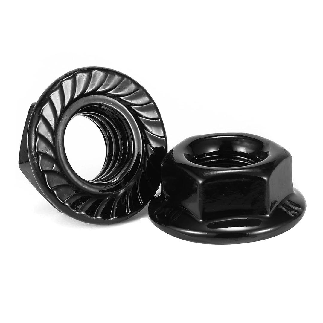 M6 x 1.0mm Serrated Flange Hex Lock Nuts 100Pcs 304 Stainless Steel 18-8, Full Thread, Hex Drive, Bright Finish, Black Oxide by SG TZH