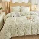 HighBuy 3 Pieces Duvet Cover Queen White Duvet Cover with Green Floral Print,Coquette Soft Comforter Cover Boho Style,Aesthetic Queen Bedding Set with Zipper Closure 4 Ties,All Season (Queen(90"x90"))