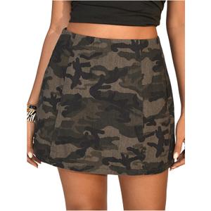 Floerns Women's Casual Split Hem High Waist Denim Skorts Skirt Shorts (Army Green Camo, Smal)l