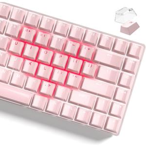 Womier Keycaps - Crystal Jelly Keycaps 60 65 75 100 Percent, Shine Through Key caps Pink Set, Custom 130 Keys OEM Profile for 61/68/84/87/98/100 Cherry Gateron MX Mechanical (Backlit Pink)