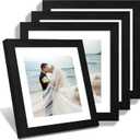 iRahmen 10x10 Picture Frame Set of 4 with HD Glass, Black Frames Display 8x8 Picture with Mat or 10 x 10 Without Mat, Wooden Photo Frames for Tabletop Display and Wall Mounting