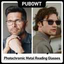 PUBOWT Reading Glasses for Men Women Photochromic Lens Blue Light Blocking Computer Readers Wide Style Metal Frame Eyeglasses 2Pack Black Gun PT2407 +1.50 Strength