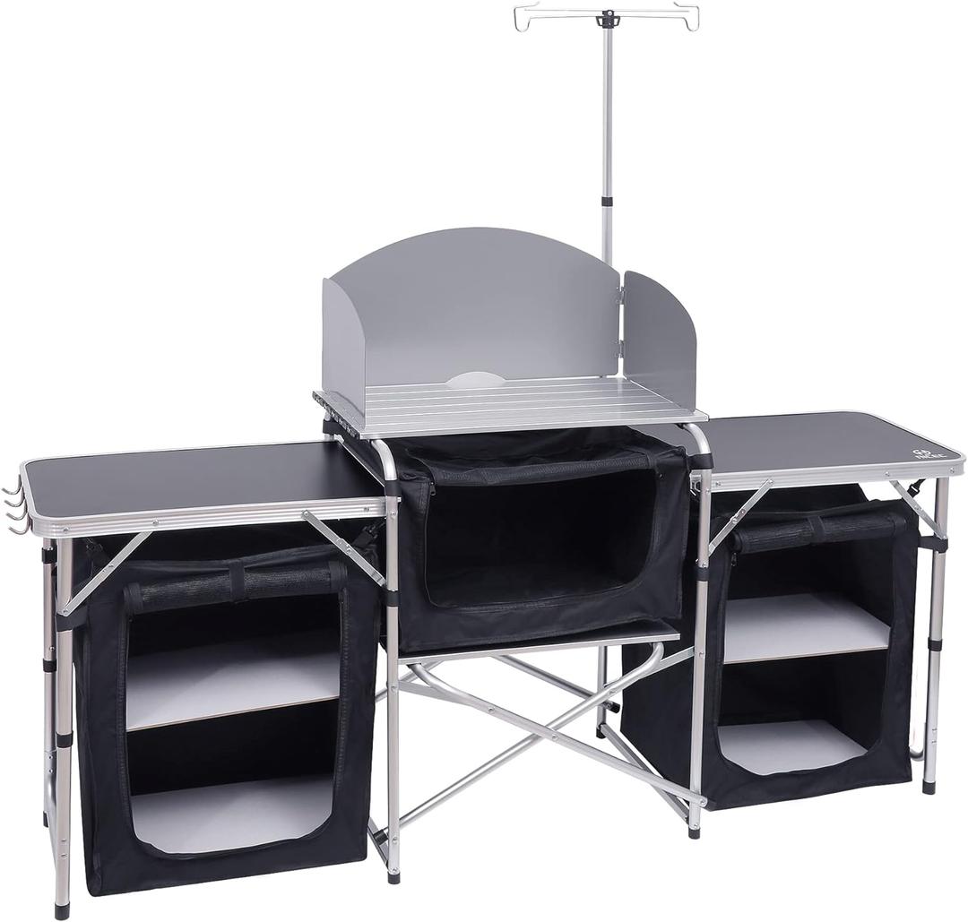 Nice C Camping Kitchen Table, Folding Grill Table, Upgrade Light Stand and Windshield Cooking Station & 3 Organizers, Carry Bag for Outdoor, Beach, BBQ, Picnic, Cooking, Indoor, Office(Silver), 31 inches x 22.5 inches x 4.7 inches