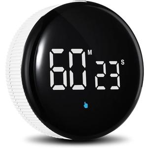 Magnetic Kitchen Timer, Digital Timer, USB-C Rechargable, Large LED Display, Count Down/Count Up Timer for Baking, Egg Timer, Gym Timer, Built-in Battery (White), MagTime1
