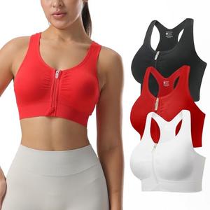 Senlinyoga Zip Front Sports Bras for Women-Raceback Medium Support Padded Bra for Workout Yoga Gym Running, M
