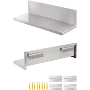 Stainless Steel Wall Shelf 8.6"x16" 50LB, 2 Packs L-Shaped Commercial Wall Mount Floating Shelving for Kitchen, Restaurant, Home