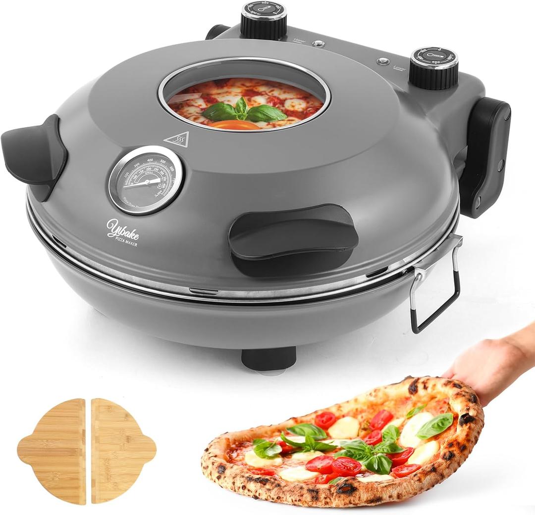 Gray 12-Inch Countertop Pizza Oven, Indoor Electric Pizza Maker Oven with Ceramic Stone