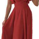 PRETTYGARDEN Summer Midi Dress 2026 Spring Ruffle Sleeve V Neck Cocktail Wedding Guest A Line Fit and Flared Dresses (Red, S)