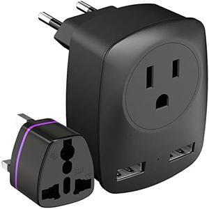 European Travel Plug Adapter for Europe & UK, American to Ireland Italy France Spain Greece Germany Israel Travel Essentials, International Power Outlet USB Charger, US to EU UK Travel Accessories