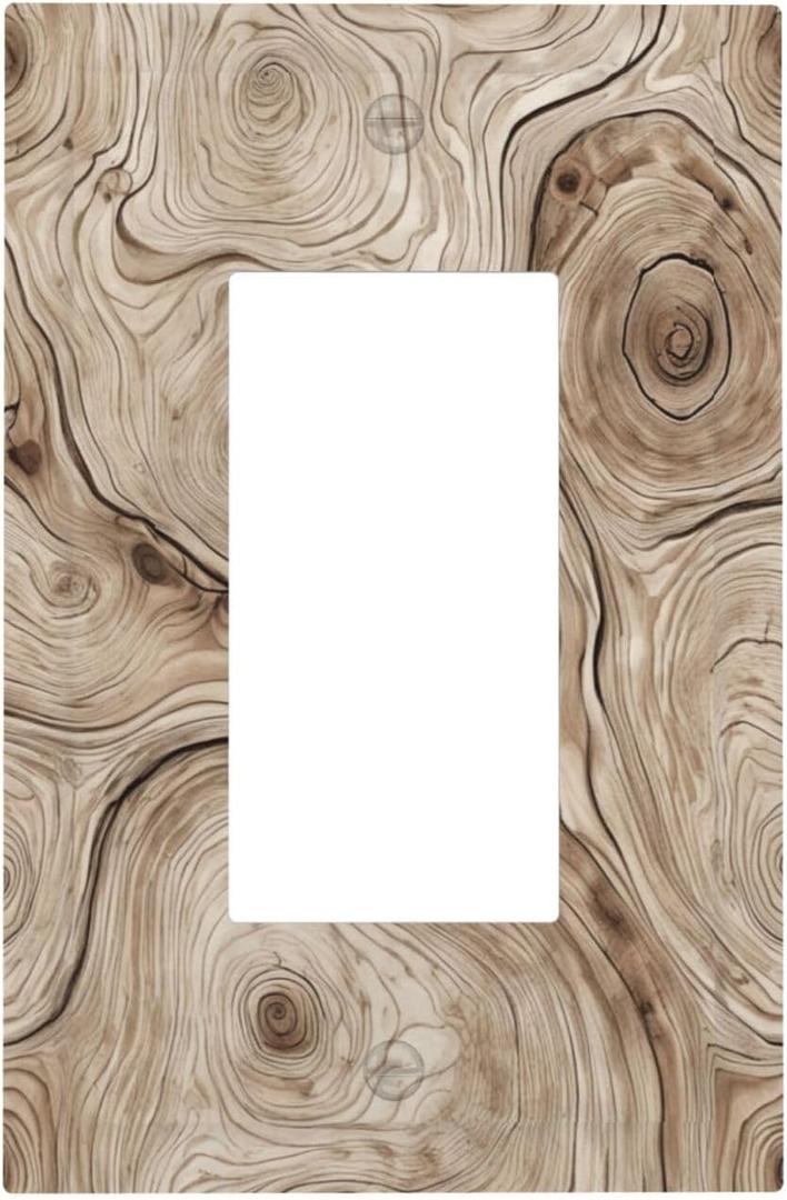 Tree Annual Rings Burl Texture Brown Wood Grain Print Decorative Outlet Covers 1 Gang Single Rocker Light Switch Cover Plate Wall Plates GFCI Faceplate for Farmhouse Bedroom Decor