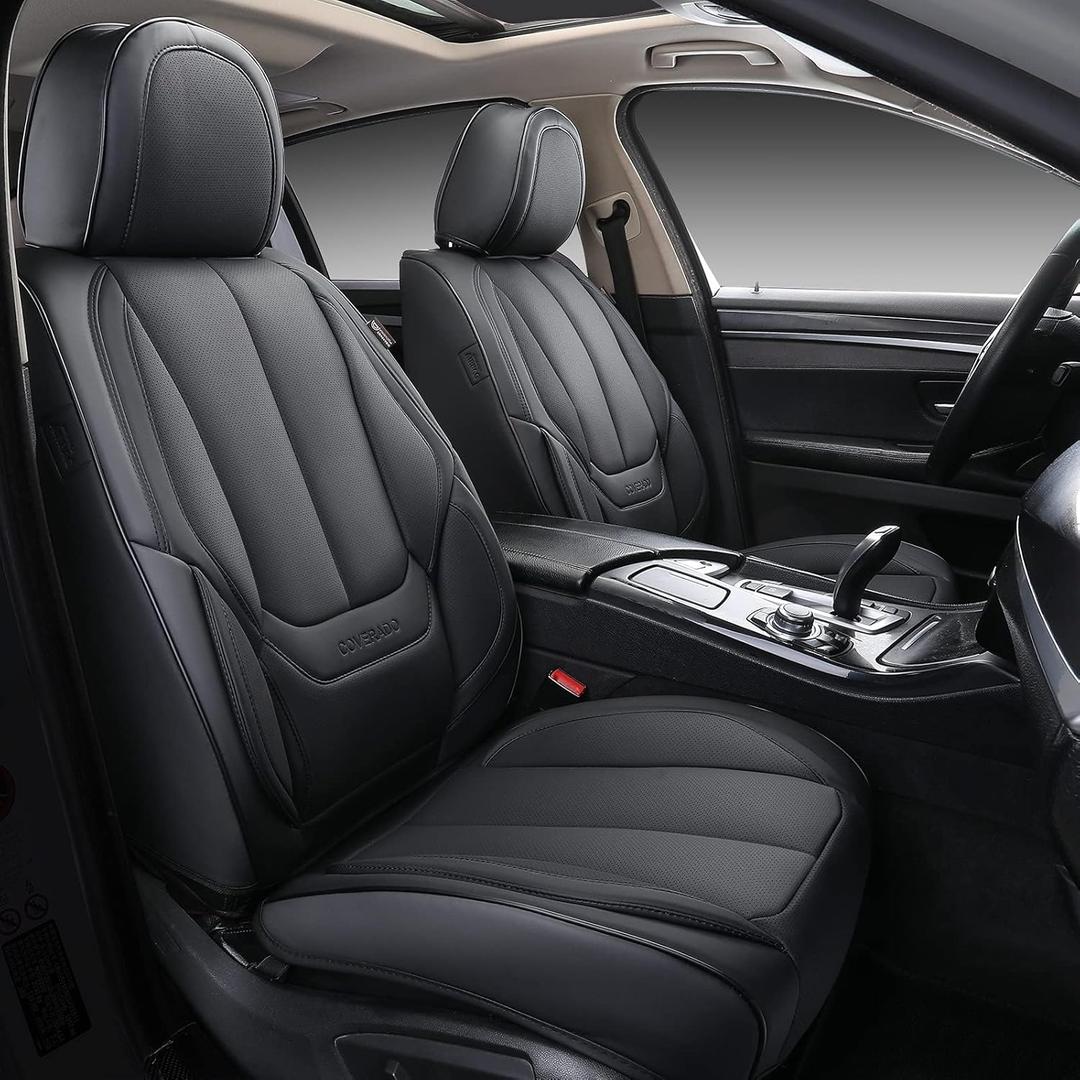 Coverado Seat Covers Full Set, Black Seat Covers for Cars 5 Seats, Car Seat Protector, Waterproof Nappa Leather Car Seat Cushion, Front and Rear Car Seat Cover Fit for Most Sedans SUV Pick-up Truck