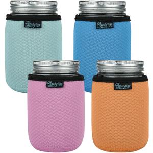 Beautyflier Regular Mouth Mason Jars 16oz Insulators, Neoprene Canning Cover for Ball Wide Mouth Pint Glass Mason Jar, 16-Ounce Pint Jars Regular Mouth Sleeve Cover Insulated Cozy, 4 Color