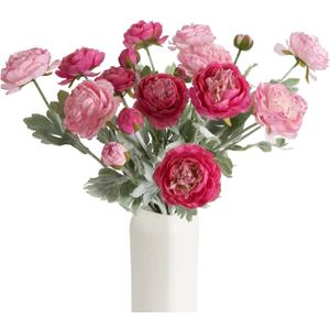 IPOPU Fake Peonies Artificial Ranunculus Flowers 6pcs 18Heads Pink Flowers Combo Hot Pink Silk Flowers 20.47" Artificial Flowers Bulk for Faux Floral Arrangements Home Table Decor (Multi-Pink)