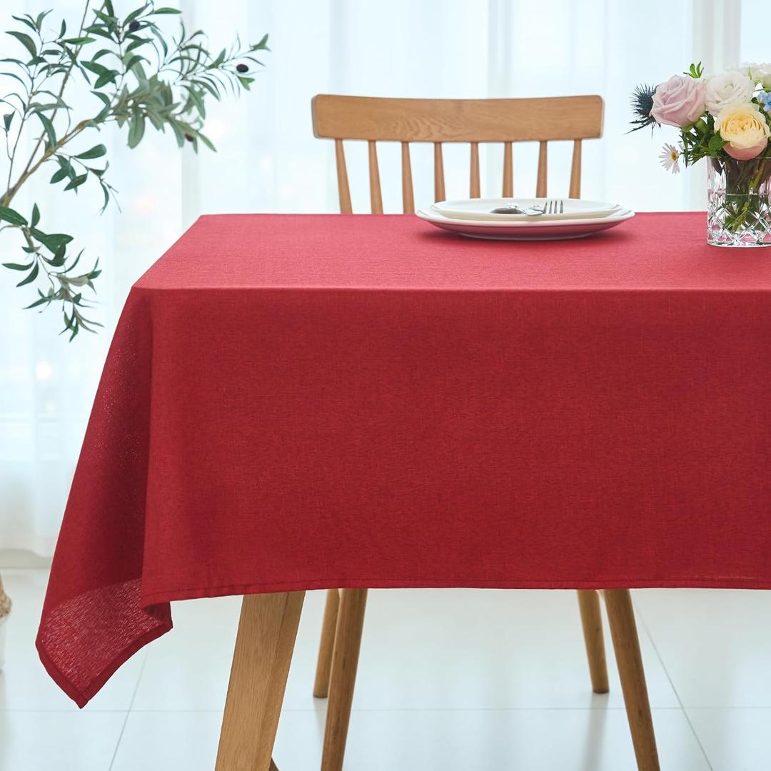 maxmill Rectangle Linen Textured Tablecloth Waterproof Spillproof Wrinkle Free Table Cloth, Kitchen Dining Christmas Tabletop Decoration Washable Fabric Table Cover Holiday Dinner, 52 x 84 Inch, Red