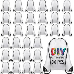 Sieral 30 Pcs Blank Sublimation Drawstring Bags Drawstring Backpack Bulk Heat Press Reusable Polyester Sublimation Bags Cinch Sackpack for Gym Sport DIY Craft, White, One Size