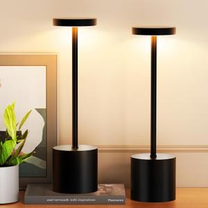 Cordless Table Lamp  2 Pack Rechargeable Table Lamps, 5000mAh Battery Operated Lamp with 3-Color Dimmable Light, Outdoor Table Lamp for Bedroom, Restaurant, Patio, Home Dcor (Black)