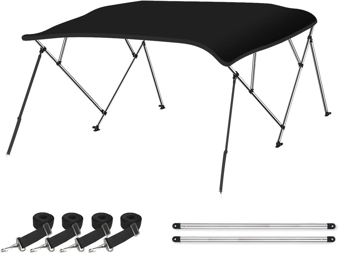 Naviskin Black 3 Bow 6'L x 46" H x 61"-66" W Bimini Top Cover Includes Mounting Hardwares,Storage Boot with 1 Inch Aluminum Frame