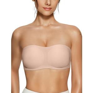 Vertvie Women's Wireless Strapless Bra Seamless Padded Bandeau Bra Non-Slip Silicone Tube Top Push Up Convertible Bralette (Medium)