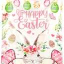 Buryeah Easter Hunny Bunny Throw Blanket Pink Easter Eggs Flowers Bunny Spring Gift 60 x 50 Inches Happy Soft Blanket Rabbit Birthday for Home Bed Sofa Couch Decor