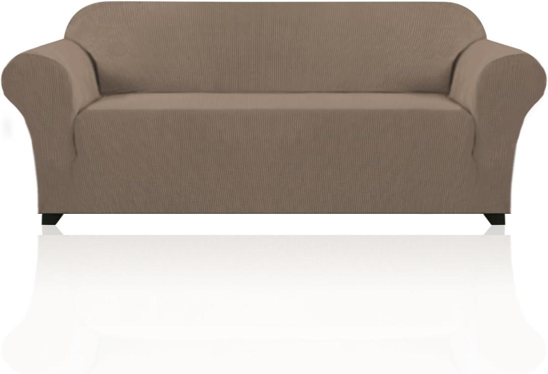 PrinceDeco Stretch Sofa Slipcover 1 Piece Sofa Cover for 3 Cushion Couch Furniture Protector/Cover Couch with Elastic Bottom Soft and Durable Sofa Cover Pet Protector (XL Sofa, Macchiato)