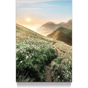 Sunrise Painting Canvas Wall Art: Vertical Great Smoky Mountains National Park Picture Green Glassland Flowers Prints Nature Landscape Artwork for Bathroom Living Room Home Office (11L" x 16W", Mountain Blossom Road)
