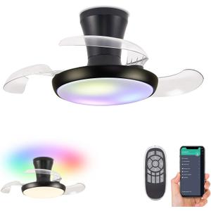 30" RGB Chandelier Fan, Black Modern Fandelier,Dimmable LED Ceiling Fan with Light,6-Speed Reversible,Remote APP Control,for Bedroom Living Room, ceiling-mounted-RGB-30in