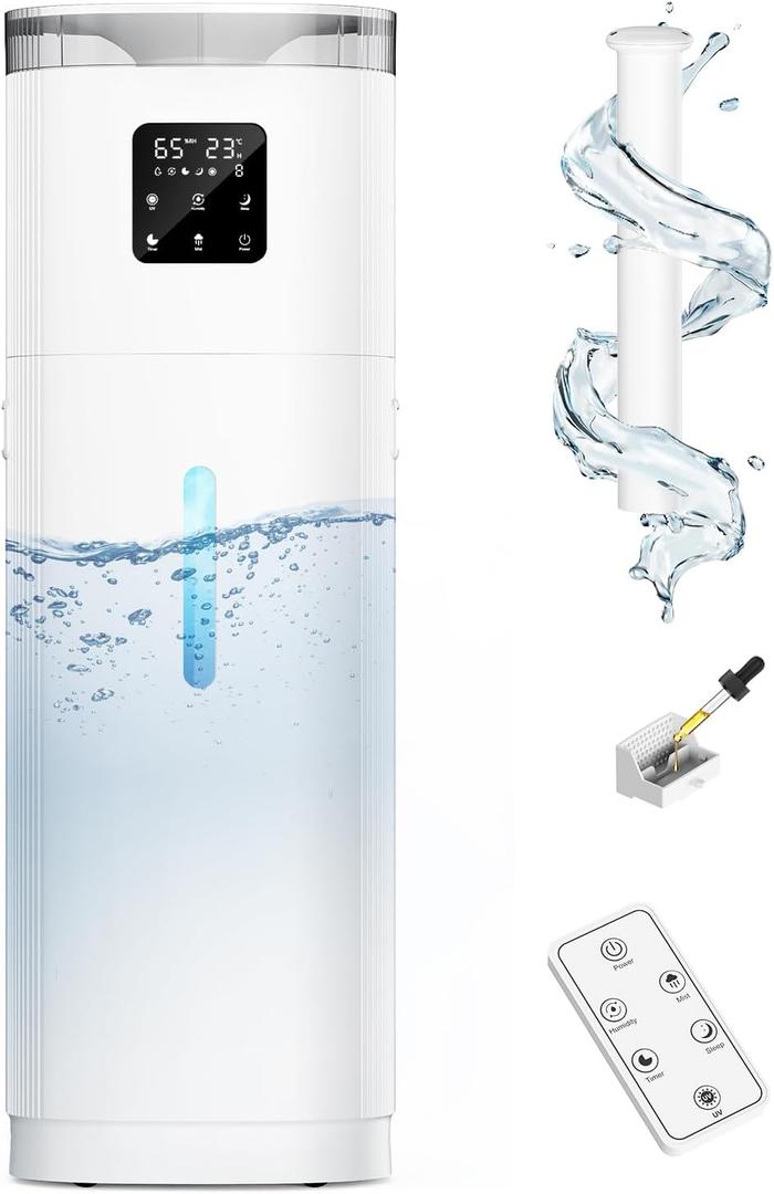 Humidifier Large Room, 4.8Gal/18L Whole House Humidifier 2200 sqft, 30%-95% Custom Humidity, Quiet Cool Mist Humidifiers for Home with Aroma Box, 800ml/h Mist, Top Fill, Extension Tube, Remote Control (Pure White)