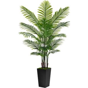 Artificial Palm Tree 6FT - Fake Tree with Black Tall Planter - Faux Tropical Areca Floor Plant in Pot - Artificial Silk Plant for Home Office Living Room Decor Indoor