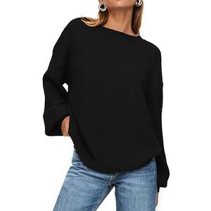 PRETTYGARDEN Women's Fall Sweaters Casual Crew Neck Long Sleeve Pullover Tops Ribbed Knit Loose Fit Winter Clothes, Medium, Black