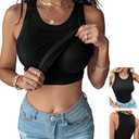 CHICME Women Built-in Bra Tank Tops Sleeveless Casual Shirts Racerback Ribbed Fitted Tank Tops, Black, L