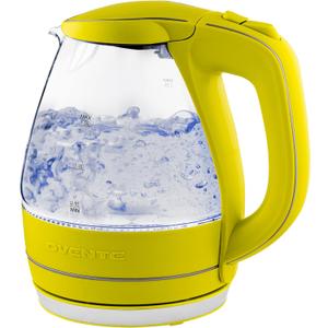 OVENTE Electric Kettle, 1.5L Borosilicate Glass Countertop Water Heater and Boiler for Coffee or Tea, BPA-Free, Auto Shut-Off, Boil-Dry Protection, Removable and Washable Spout Filter, Green KG83G