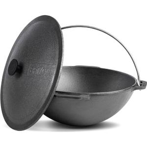 Dutch Oven Pot with Lid Cast Iron Asian Cauldron (Kazan) with Cast Iron Lid Camping Wok Kazan Cooking Pot Kitchen Pot Cookware (15.85 qt. (15 L))