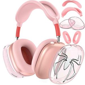 [4 in 1] Case Cover for AirPods Max Headphones (2024/2020) Ear Pad Case Cover/Headband Cover/Ear Cups Cover for Apple AirPods Max Headphones (Pink Case Sets)