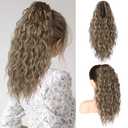 SEIKEA 18" Ponytail Extension Claw, PT002 Tia Long Multi Layered Hair FluffyThick Wavy Curly Clip in Hair Extensions Ponytail Natural Soft Synthetic Hairpiece Medium Brown Ash Blonde Highlights