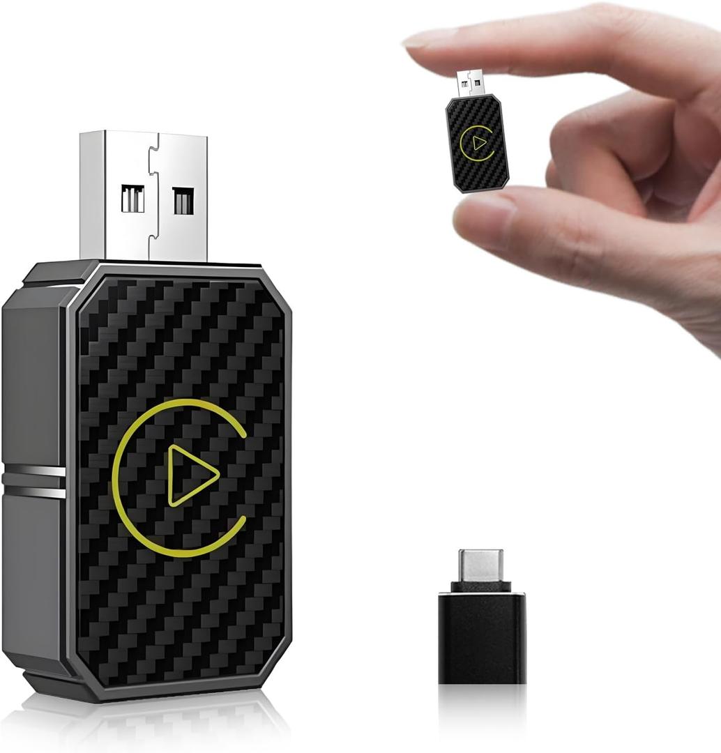 Wireless CarPlay Adapter 2 in 1, Mini Wireless Carplay Adapter Stable Smallest, Bluetooth Connection, Plug & Play, No Latency for iPhone & Android Auto