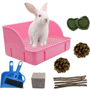12Pcs Rabbit Litter Box for Cage, Bunny Potty Trainer Corner Guinea Pig Plastic Square Grate Toilet Pet Bedding Litter Box for Small Animal Ferret Hamster Hedgehog (Pink)