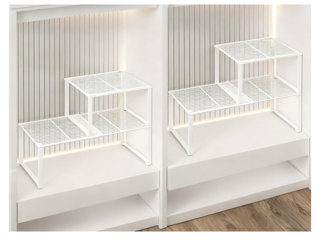 HGZBS Extendable Metal Wire Shelf Organizer  Adjustable 1524.4in Length, Stackable Storage Rack for Kitchen/Pantry/Bathroom/Shoe Cabinet/Tool Closet (4, White)