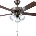 52 Inch Indoor Ceiling Fan with Pull-Chain and Three LED Light Bulbs Base, Traditional 3-Speeds Reversible Blades Ceiling Fan (Antique)
