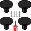 Ainiv 4 PCS Black Cabinet Knobs, Round Drawer Knobs, Mushroom Dresser Handle, Single Hole Cupboard Handle, Aluminum Alloy Cabinet Knobs with Screws for Kitchen Wardrobes Bathroom Home Decorating