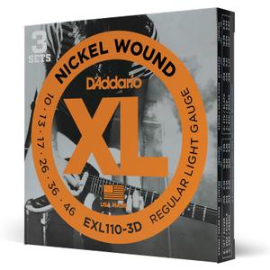 D'Addario Electric Guitar Strings, XL Nickel, EXL110-3D, Regular Light Gauge 10-46, 6-String Set, Pack of 3