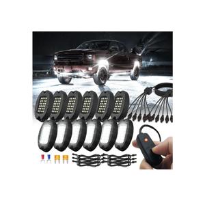 12 Pods Pure White LED Rock Lights with Power Swith Wiring Harness, Waterproof Rust Proof 6600K Super Bright Pure Lighting Aluminum Underglow Kit for Truck Trailer Pickup Offroad ATV UTV