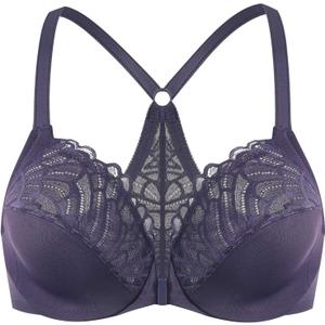 MELENECA Women's Racerback Front Closure Full Coverage Unlined Plus Size Underwire Bra (36DD, Purple)