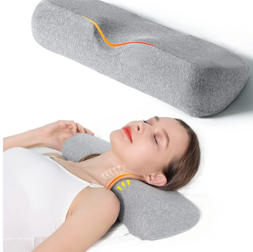 Cervical Neck Pillows for Pain Relief Sleeping, Memory Foam Neck Bolster Pillow for Stiff Pain Relief, Neck Support Pillow Neck Roll Pillow for Bed Pillow (Light Grey)
