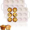 Silicone Muffin Pan, 12 Cups Muffin Tin Baking Mold With Reinforced Stainless Steel Frame Inside, Nonstick Bakeware Cupcake Pan BPA Free, 2 PCS