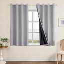Faux Linen 100% Blackout Curtains for Bedroom, Black Out 45 Inch Curtains, Room Darkening Curtains for Living Room, Short Curtain Grommets Drapes, Thermal Curtains(2 Panels, Light Grey)