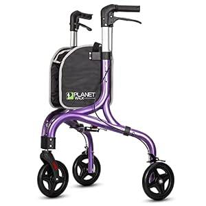 PLANETWALK Premium 3 Wheel Rollator Walker for Seniors – Ultra Lightweight Foldable Aluminum Mobility Aid with Height Adjustable Handle and 8 Inch Wheels, Dark Purple
