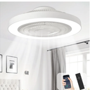 Depuley Modern Ceiling Fan with Light: 19" Bladeless Flush Mount Low Profile LED Ceiling Fans with Remote & Smart APP Control - White Enclosed Fandelier Dimmable Quiet DC Motor for Bedroom Kids Room